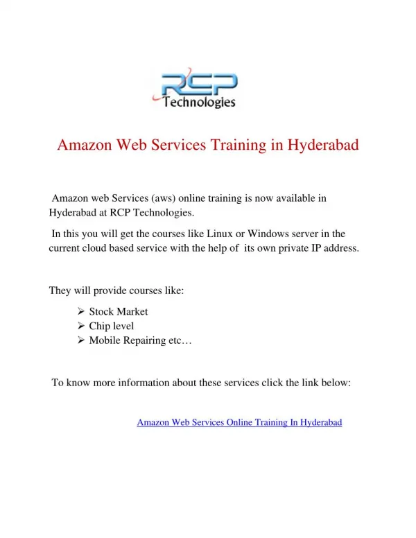 Amazon Web Services Online Training In Hyderabad