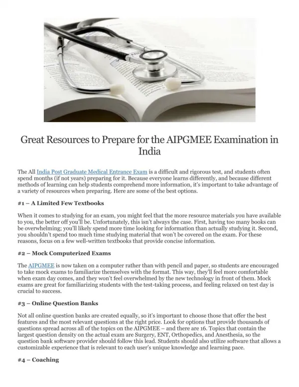 Great Resources to Prepare for the AIPGMEE Examination in India