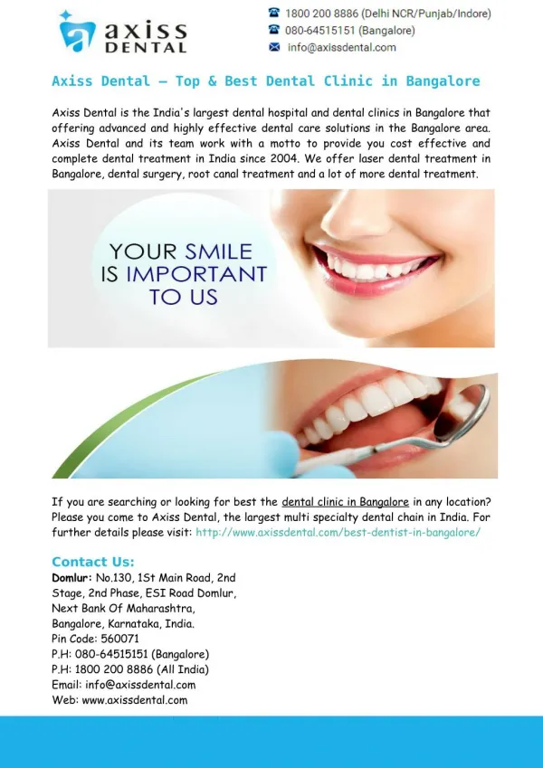 Best Dental Clinic in Bangalore – Axiss Dental