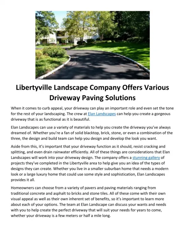 Libertyville Landscape Company Offers Various Driveway Paving Solutions