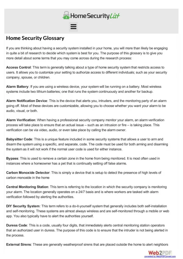 Home Security Glossary