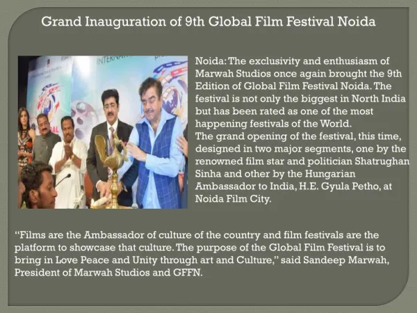 Grand Inauguration of 9th Global Film Festival Noida