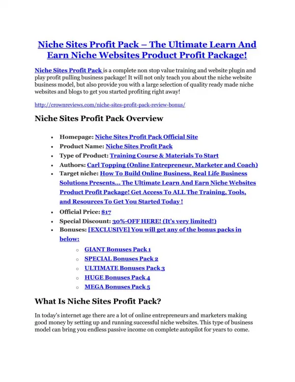 Niche Sites Profit Pack review and (MEGA) bonuses – Niche Sites Profit Pack