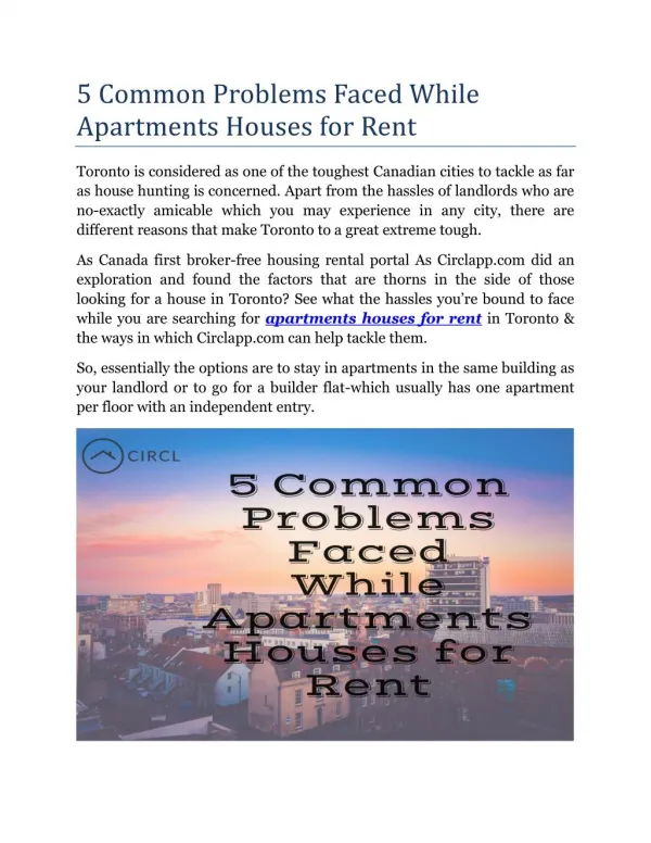 5 Common Problems Faced While Apartments Houses for Rent