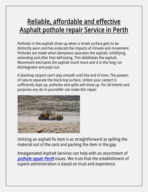 Asphalt pothole repairs service in Perth