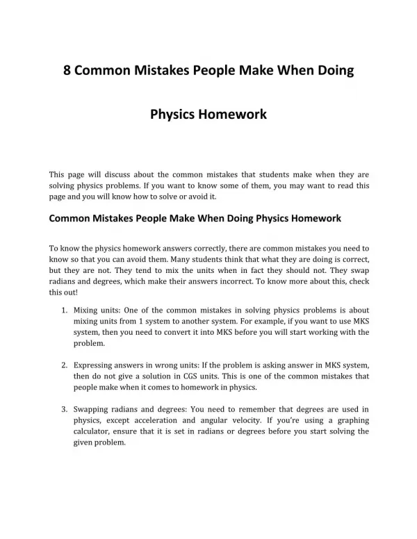 Top 8 Physics Homework Mistakes People Make