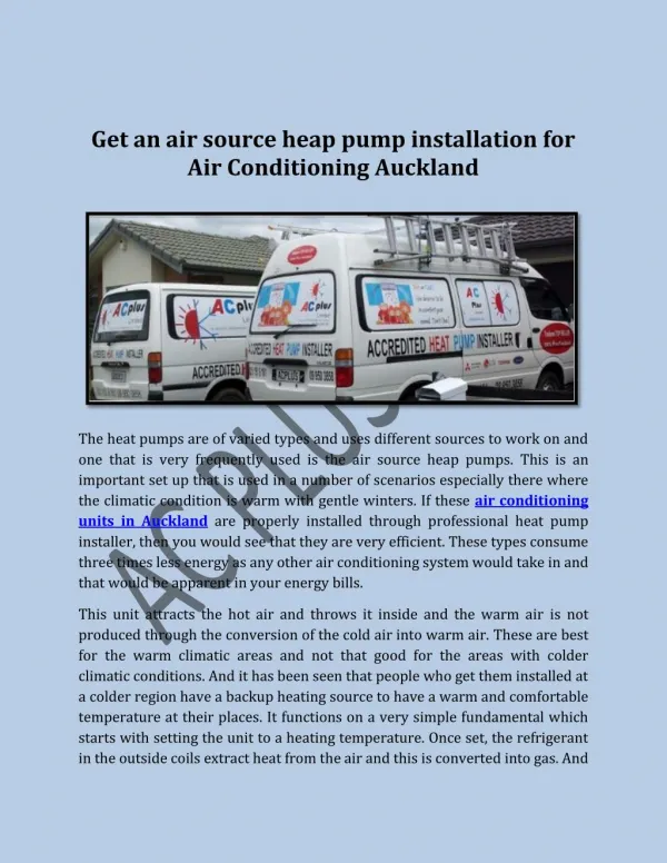 Get an air source heap pump installation for Air Conditioning Auckland