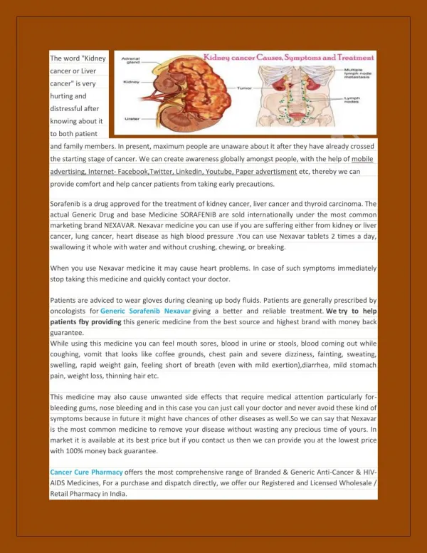 Kidney Cancer Treatment - Buy Sorafenib 200 Mg Tablet