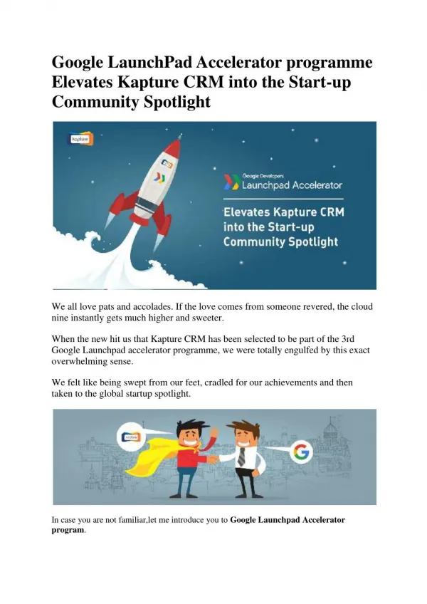 Google launchpad accelerator programme elevates kapture crm into the start up community spotlight