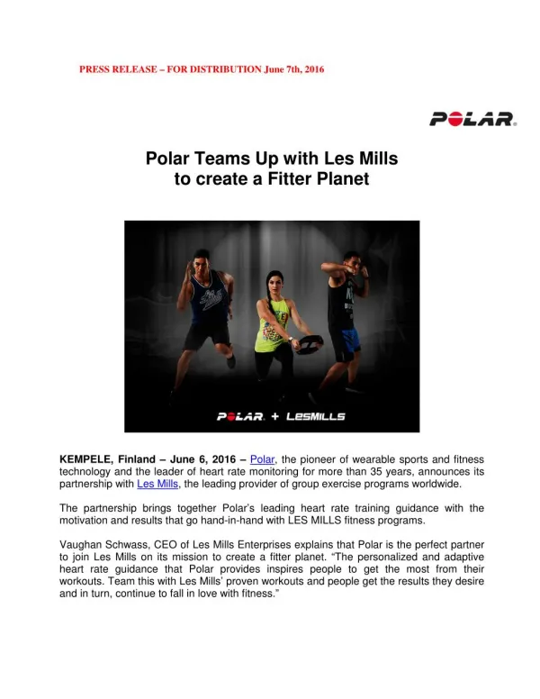 Polar Teams up with Les Mills to create a Fitter Planet