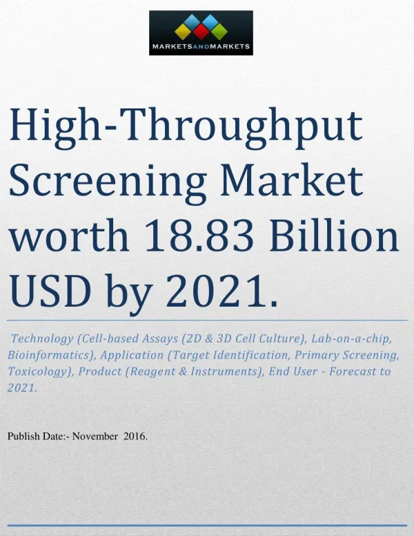 High-Throughput Screening Market worth 18.83 Billion USD by 2021