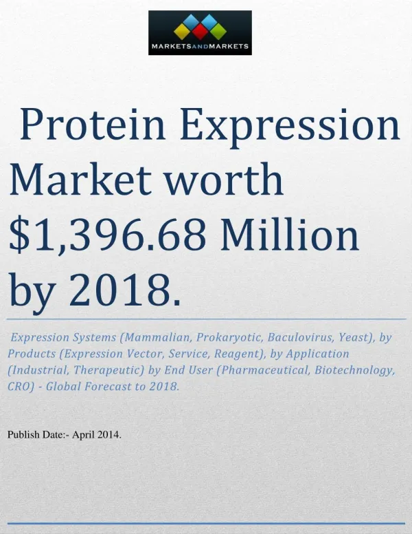 Protein Expression Market worth $1,396.68 Million by 2018