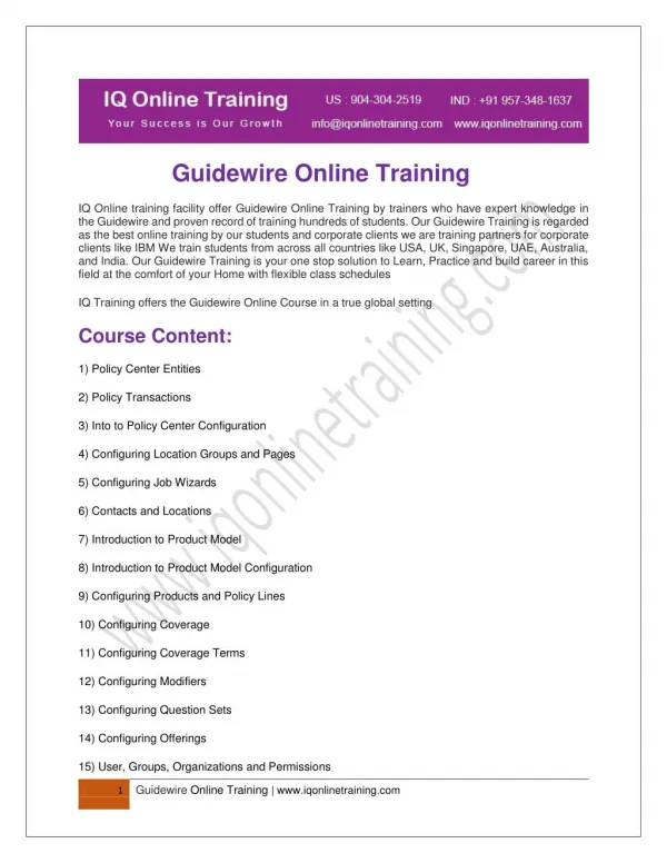 Get Trained in Guidewire Online Training from Experienced Trainers