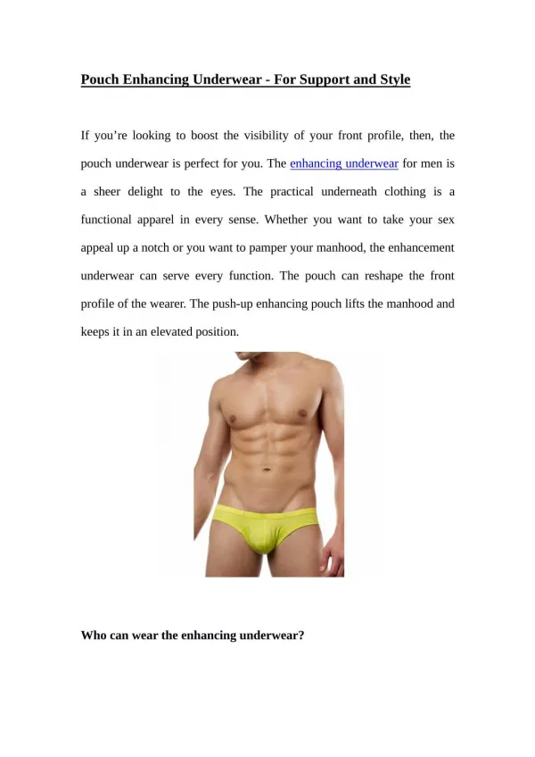 Pouch Enhancing Underwear - For Support and Style