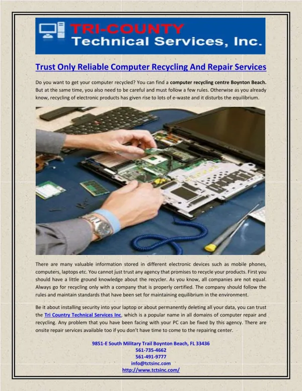 Trust Only Reliable Computer Recycling And Repair Services