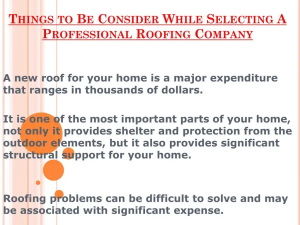 Remember These Points While Selecting A Professional Roofing Company