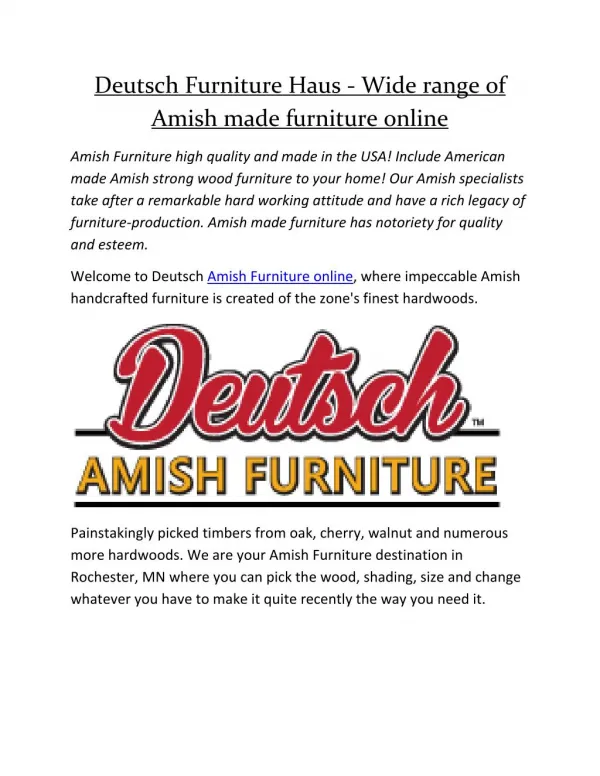 Deutsch Furniture Haus - Wide range of Amish made furniture online