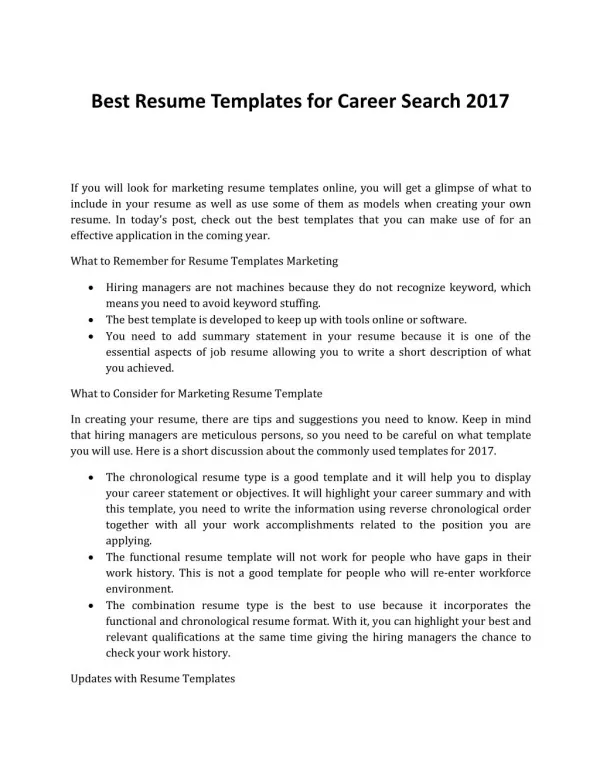 What Are the Best Resume Templates for Career Search 2017?