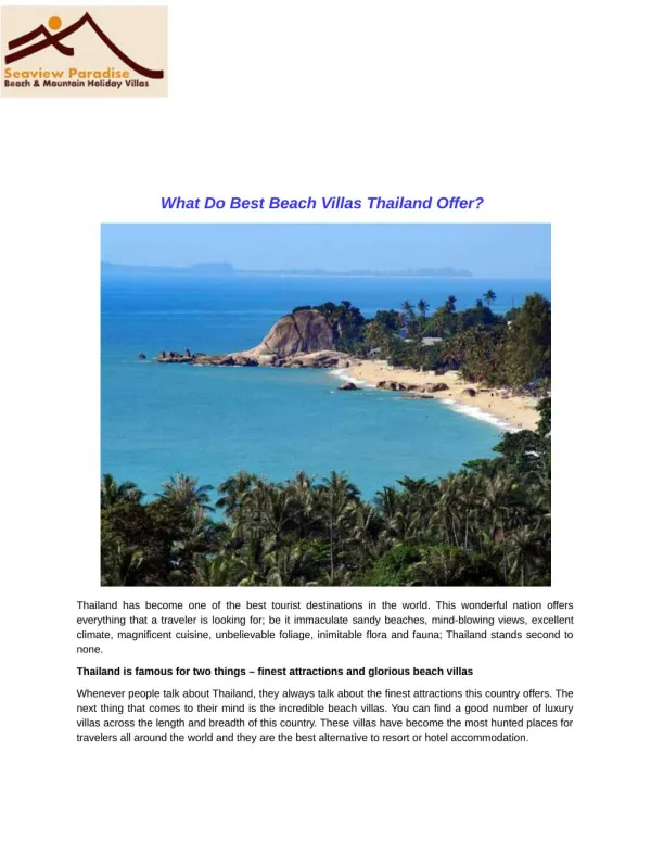 What Do Best Beach Villas Thailand Offer?