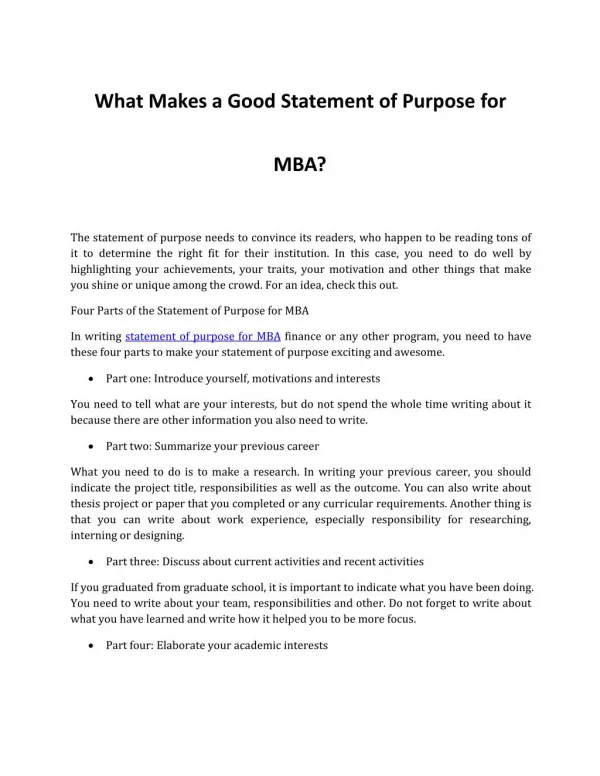 Discover the Secrets of a Good Statement of Purpose for MBA