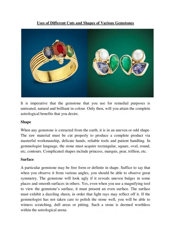 Uses of Different Cuts and Shapes of Various Gemstones