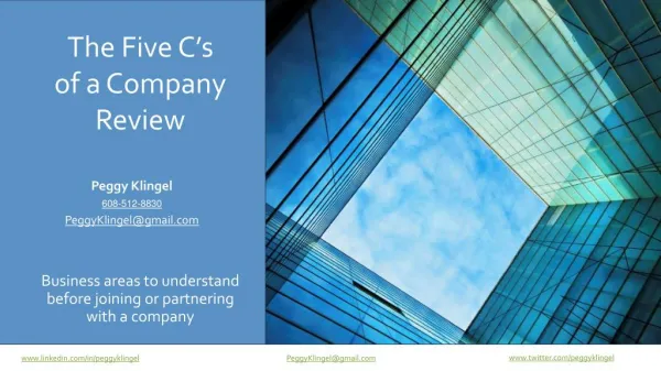 The Five C's of a Company Review by Peggy Klingel