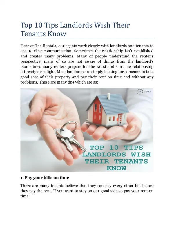 Top Ten Tips Landlords Wish Their Tenants Know