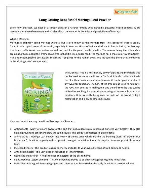 Long Lasting Benefits Of Moringa Leaf Powder