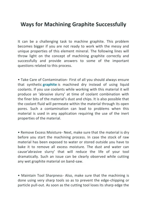 Ways for Machining Graphite Successfully