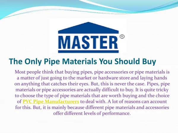 The Only Pipe Materials You Should Buy