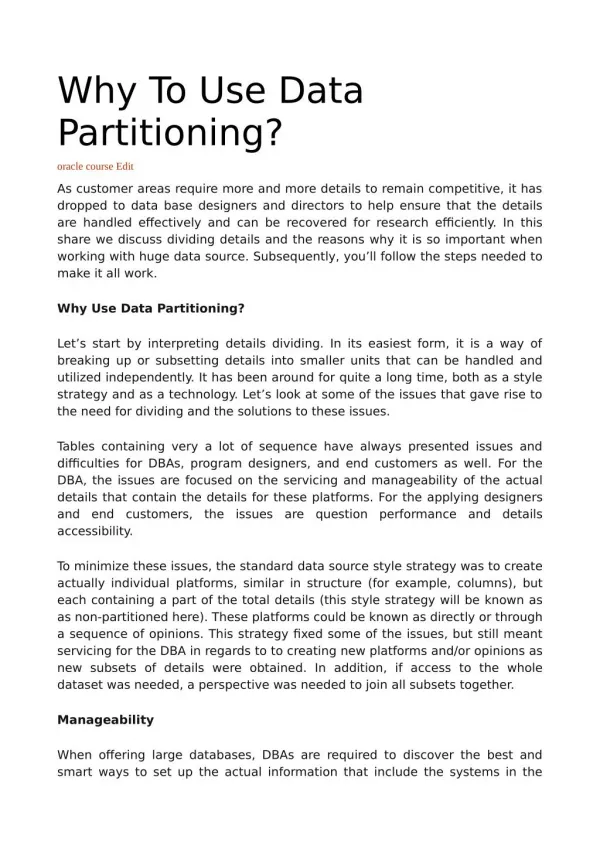 Why To Use Data Partitioning?