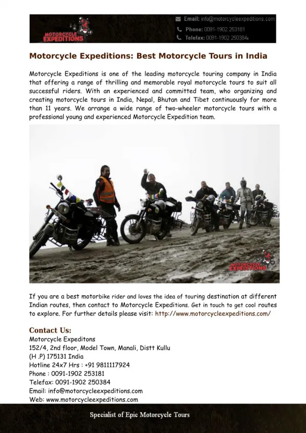 Best Motorcycle Tours India: Motorcycle Expeditions