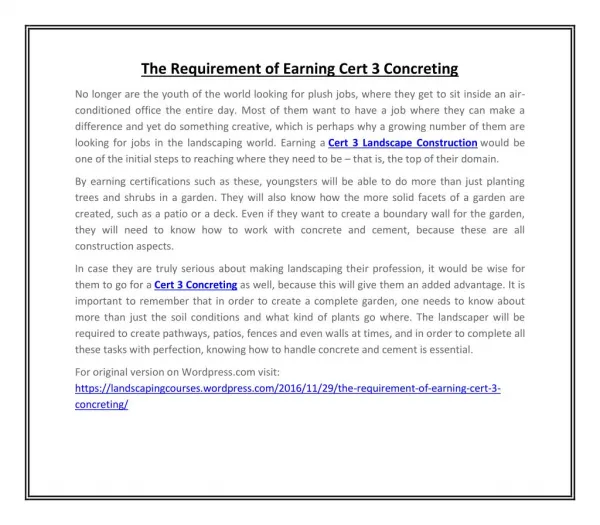 The Requirement of Earning Cert 3 Concreting
