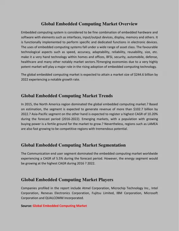 Global Embedded Computing Market