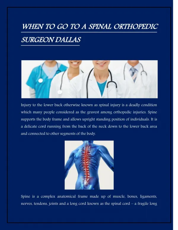 WHEN TO GO TO A SPINAL ORTHOPEDIC SURGEON DALLAS