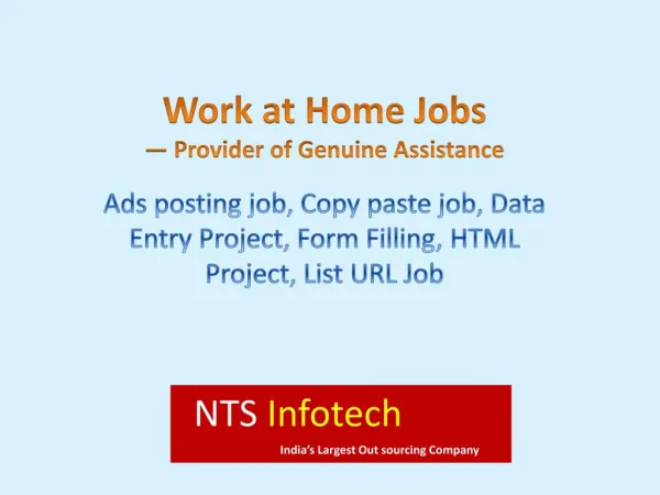 Work at Home Jobs — NTS Infotech Provider of Genuine Assistance