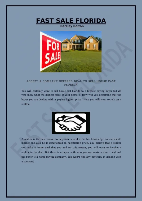 Accept A Company Offered Deal To Sell House Fast Florida