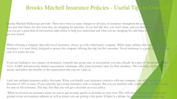 Brooks Mitchell Insurance Policies - Useful Tips to Consider