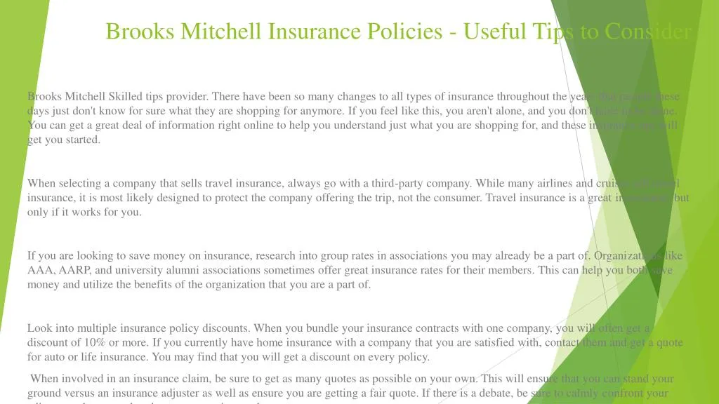brooks mitchell insurance policies useful tips to consider