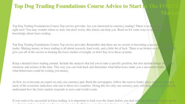 Top Dog Trading Foundations Course Advice to Start in The FOREX Market