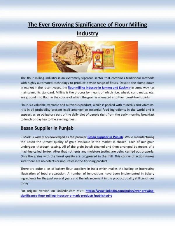 The Ever Growing Significance of Flour Milling Industry