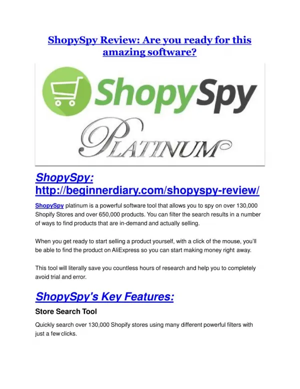 ShopySpy review in particular - ShopySpy bonus