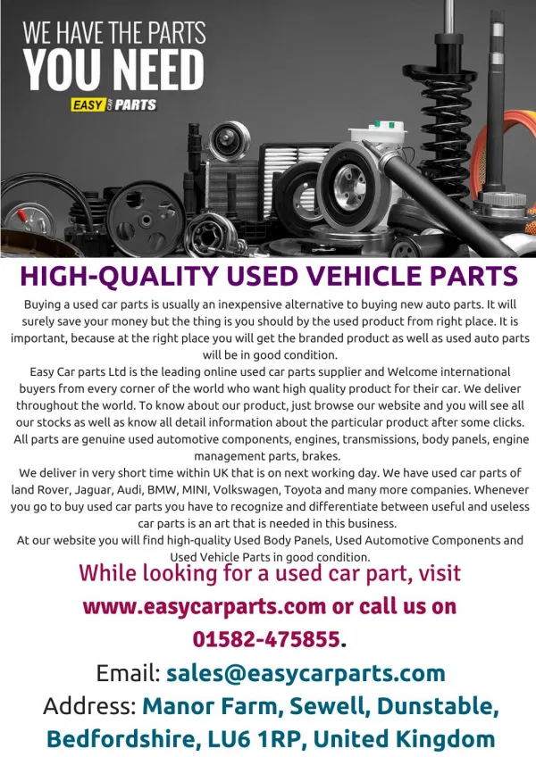 HIGH QUALITY USED VEICHLE PRODUCTS - www.easycarparts.com