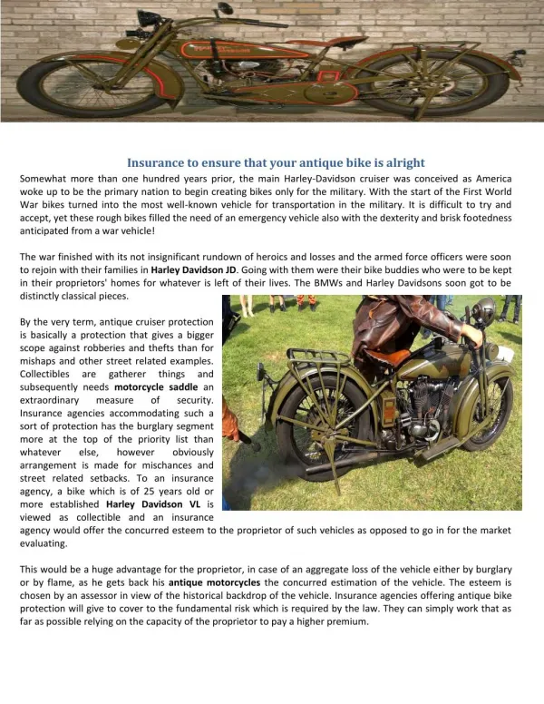 Insurance to ensure that your antique bike is alright