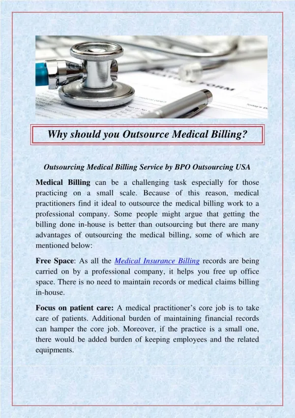 Why should you Outsource Medical Billing`