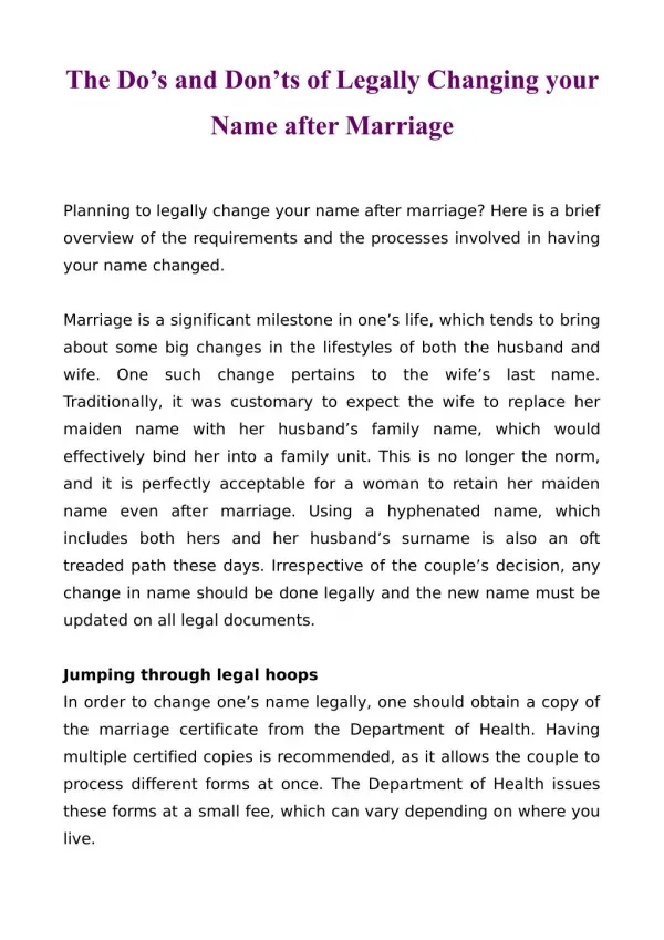 The Do’s and Don’ts of Legally Changing your Name after Marriage