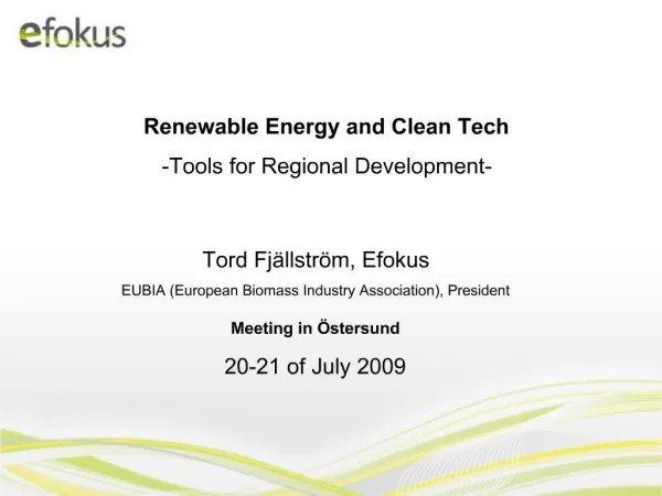 Renewable Energy and Clean Tech -Tools for Regional Development-