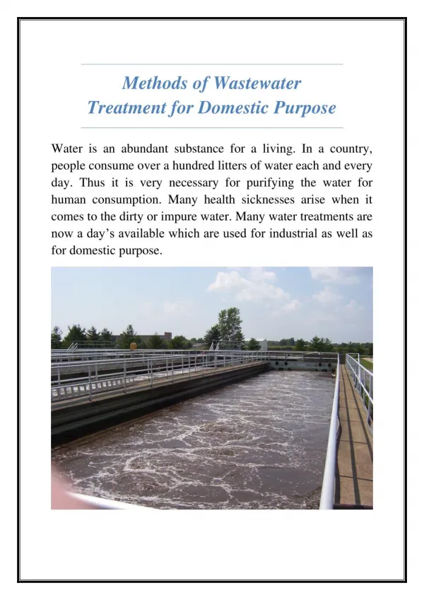 Methods of Wastewater Treatment for Domestic Purpose