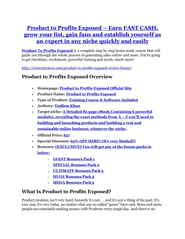 Product to Profits Exposed review demo and $14800 bonuses