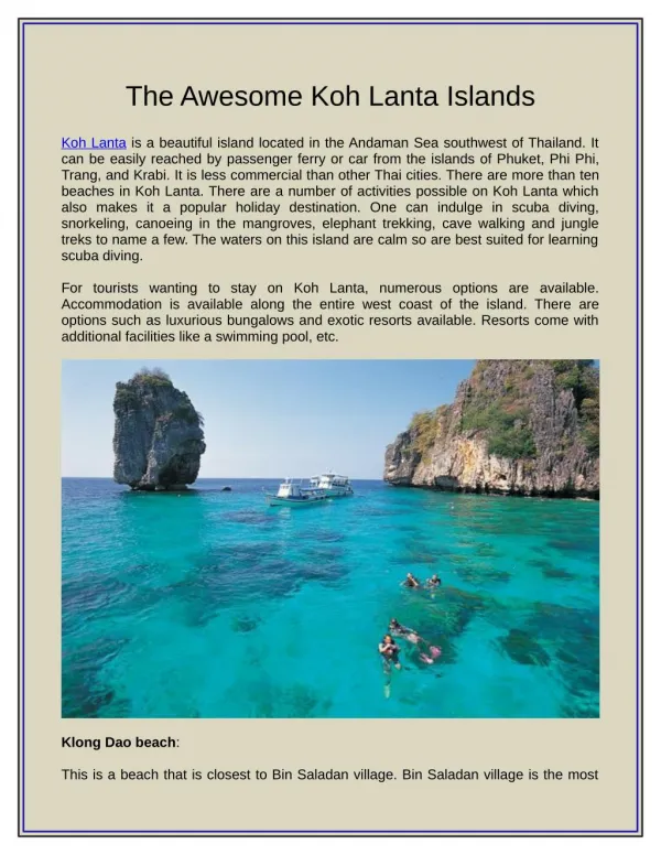 The Awesome Koh Lanta Islands